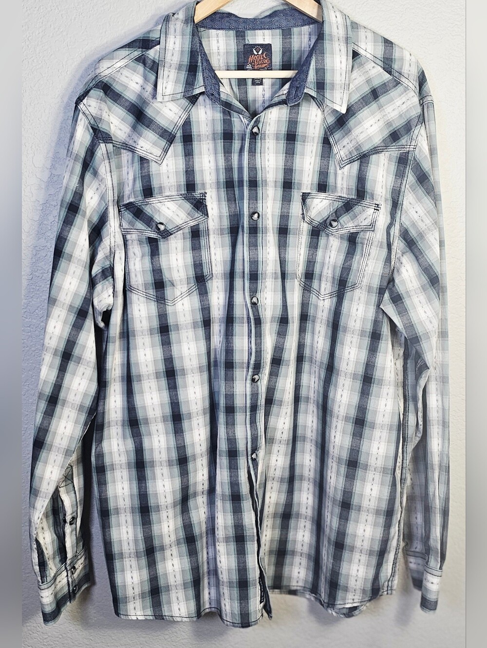 Moonshine Spirit by Brad Paisley Men's XXL Pearl Snap Western Plaid Shirt Sage - Picture 1 of 4